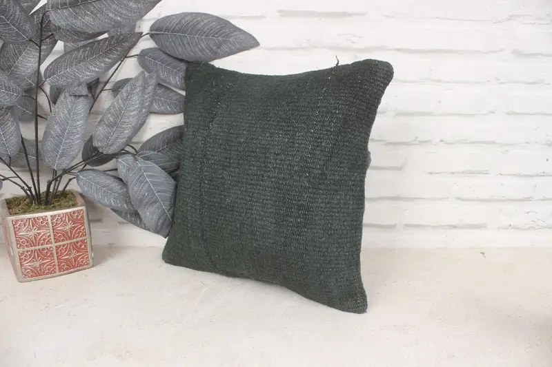Bed Pillow, Cushion Cover, Kilim Cushion Sham, Kilim Pillow Cover, Pillow for Sofa, 14x14 Green Pillow, Bed Cushion Case - 4