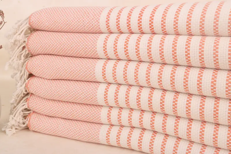 Orange-Natural Cotton Towel Striped Turkish Beach Towel, 40x75 Inches