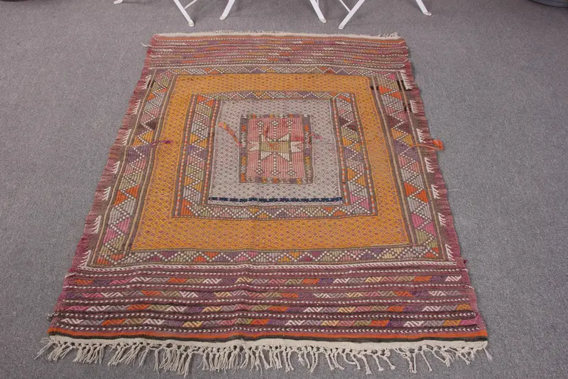 Alfombra Ombré hecha a mano, 3,4x4,3 pies amarillo y naranja