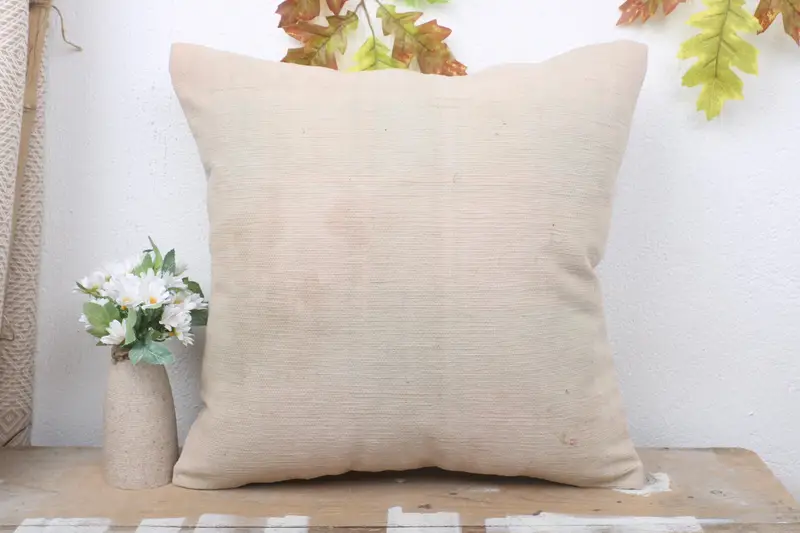 Cushion Case, Ikat Pillow, Handmade Rug Seat Pillow Case, Home Decor Pillow, Vintage Kilim Throw Pillow, Pillow for Couch, 18x18 Beige Pillow - 2