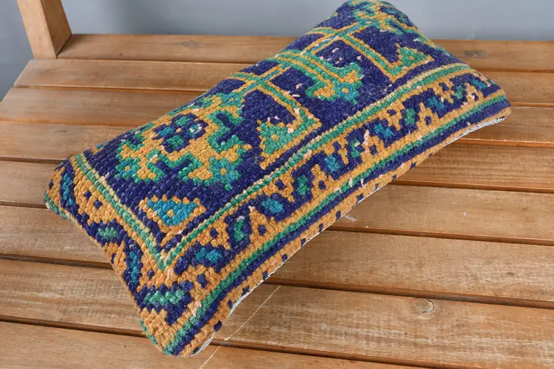 8x16 Blue Cushion, Vintage Kilim Pillow, Cushion Case, Kilim Cushion Sham, Turkish Pillow, Outdoor Bolster Cushion Case, Anatolian Cushion - 2
