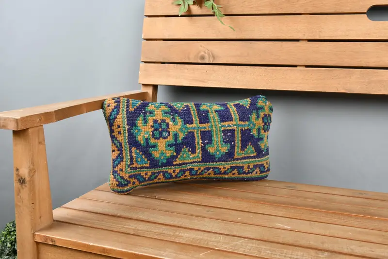8x16 Blue Cushion, Vintage Kilim Pillow, Cushion Case, Kilim Cushion Sham, Turkish Pillow, Outdoor Bolster Cushion Case, Anatolian Cushion - 1