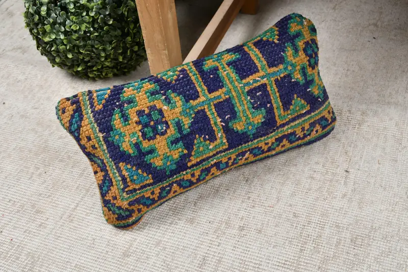 8x16 Blue Cushion, Vintage Kilim Pillow, Cushion Case, Kilim Cushion Sham, Turkish Pillow, Outdoor Bolster Cushion Case, Anatolian Cushion - 7