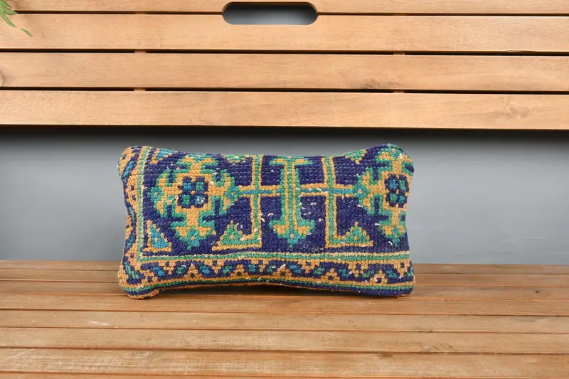 8x16 Blue Cushion, Vintage Kilim Pillow, Cushion Case, Kilim Cushion Sham, Turkish Pillow, Outdoor Bolster Cushion Case, Anatolian Cushion - 6
