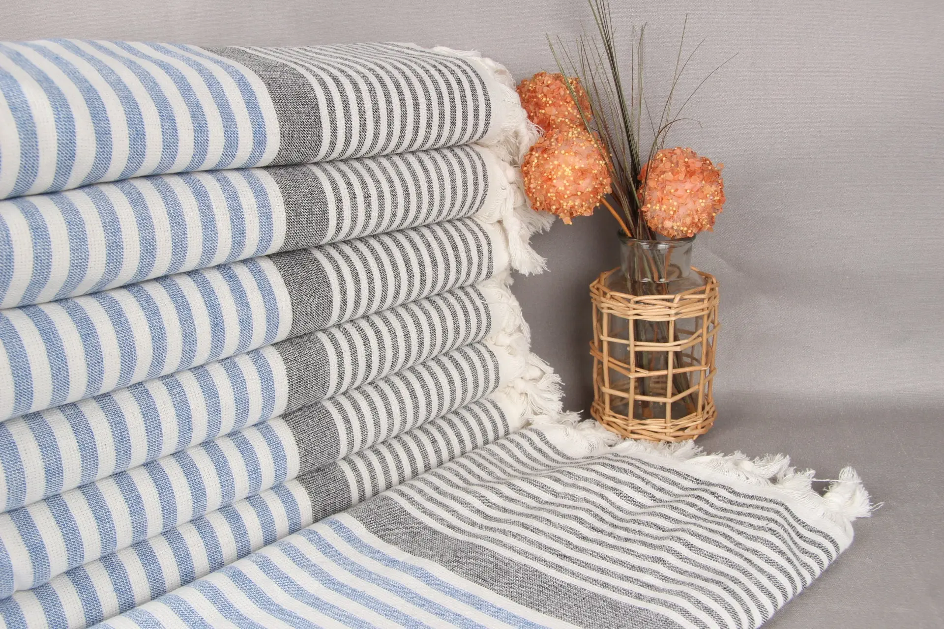 Personalized Sax Blue Striped Towel, Organic Cotton, 38x67 Inches - 1