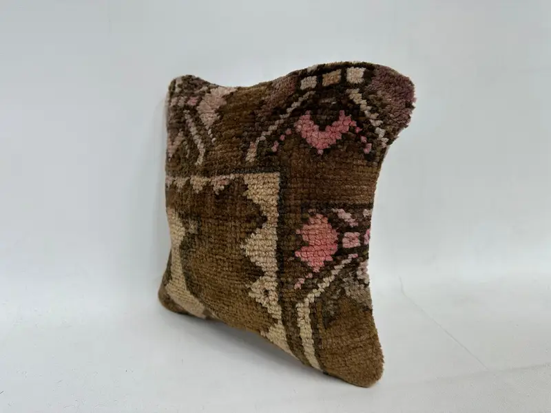Cushion Case, Pillow for Sofa, Kilim Cushion Sham, Southwestern Cushion Case, Interior Designer Pillow, 12x12 Brown Cushion Cover - 4