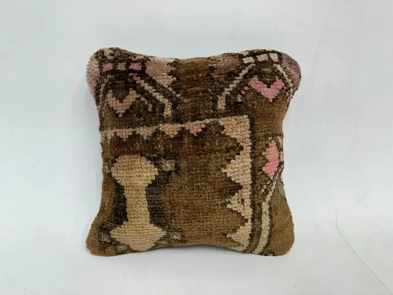 Cushion Case, Pillow for Sofa, Kilim Cushion Sham, Southwestern Cushion Case, Interior Designer Pillow, 12x12 Brown Cushion Cover - 1