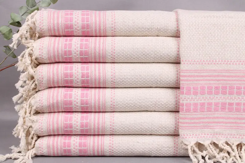 Personalized Turkish Hand Towel, Pink, Beige, Organic Cotton, 20x40 Inches