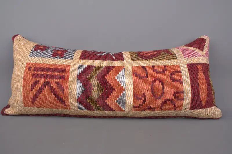 Cushion, Boho Throw Pillow, Handmade Kilim Cushion, Vintage Kilim Pillow, 16x36 Orange Pillow Sham, Kilim Pillow Cover, Outdoor Cushion - 4