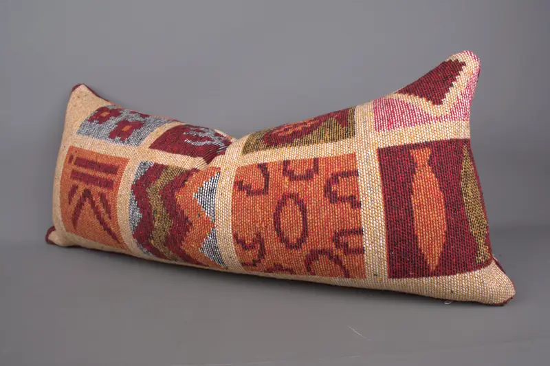 Cushion, Boho Throw Pillow, Handmade Kilim Cushion, Vintage Kilim Pillow, 16x36 Orange Pillow Sham, Kilim Pillow Cover, Outdoor Cushion - 3