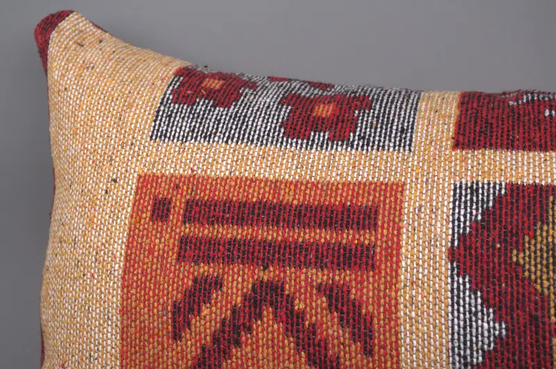 Cushion, Boho Throw Pillow, Handmade Kilim Cushion, Vintage Kilim Pillow, 16x36 Orange Pillow Sham, Kilim Pillow Cover, Outdoor Cushion - 5