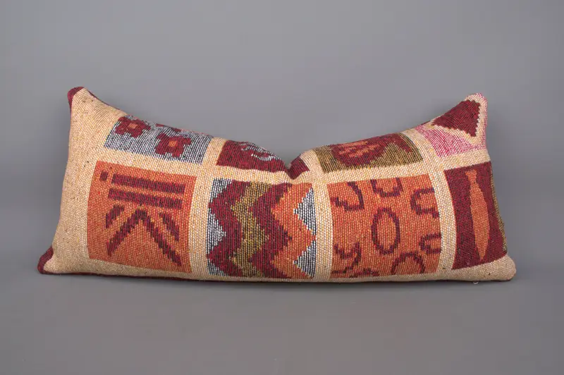 Cushion, Boho Throw Pillow, Handmade Kilim Cushion, Vintage Kilim Pillow, 16x36 Orange Pillow Sham, Kilim Pillow Cover, Outdoor Cushion - 1