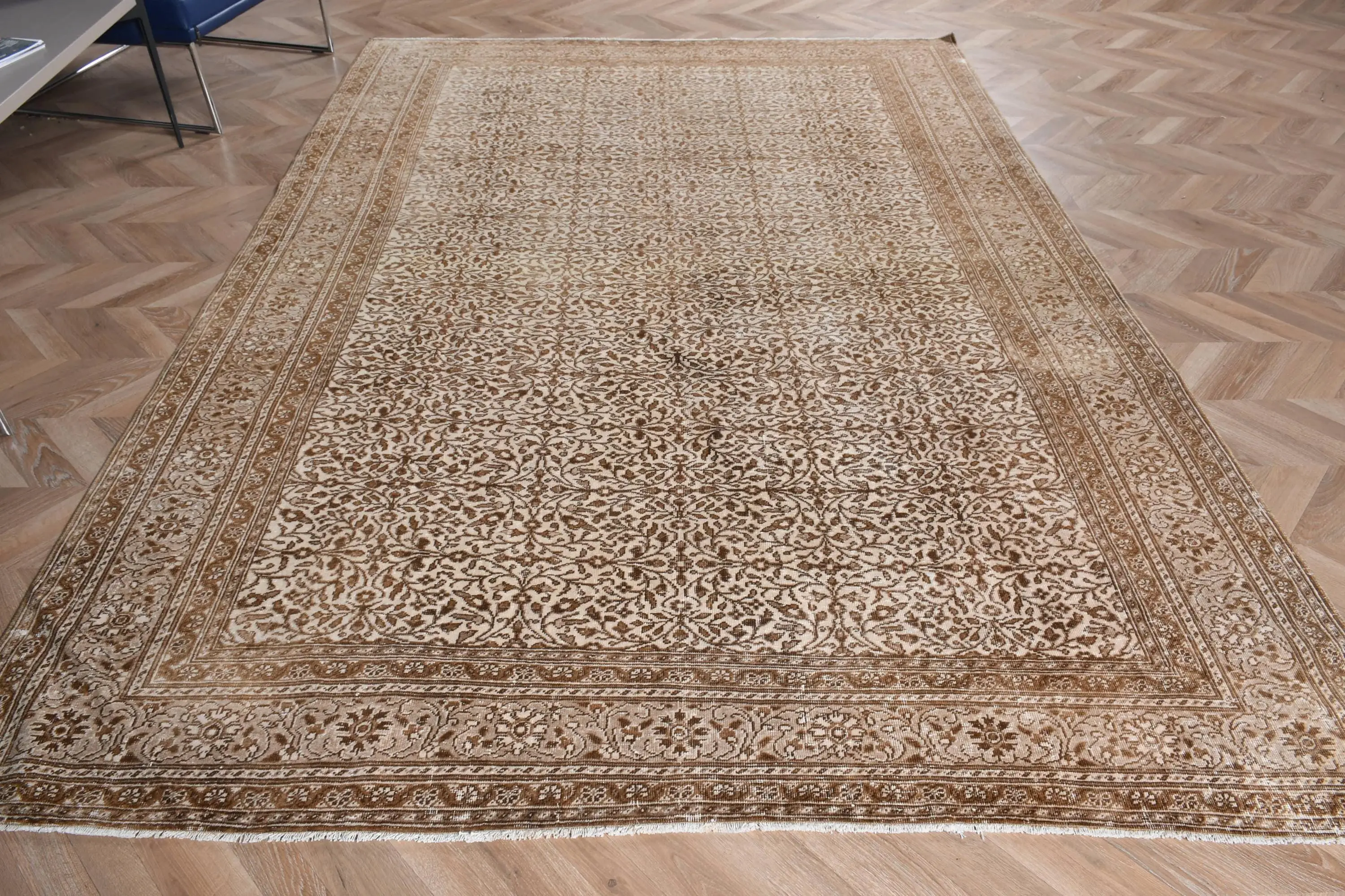 6.6x9.5 ft Vintage Büyük Halı, Türk Kahverengi Bitkiler ve ağaçlar Halı - 1