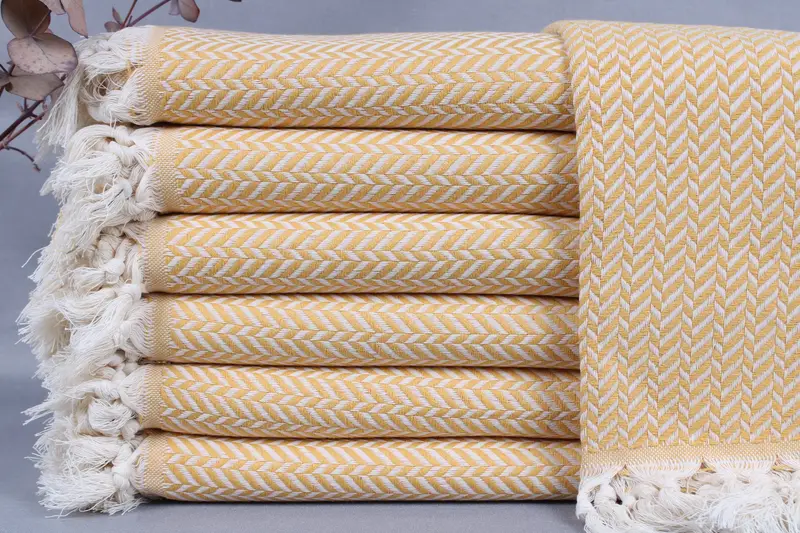 Turkish Towel Beige Mustard Chevron, 40x71 Inches Handcrafted