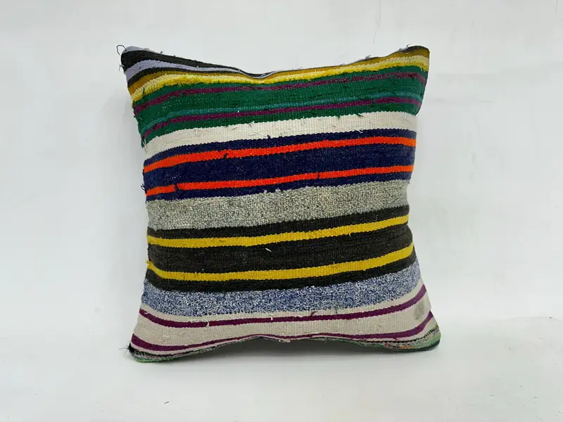 Bright Cushion Case, Cushion, Vintage Kilim Pillow, Throw Kilim Pillow, Pillow for Couch, 20x20 Yellow Pillow Cover, Hippie Throw Cushion Case - 1