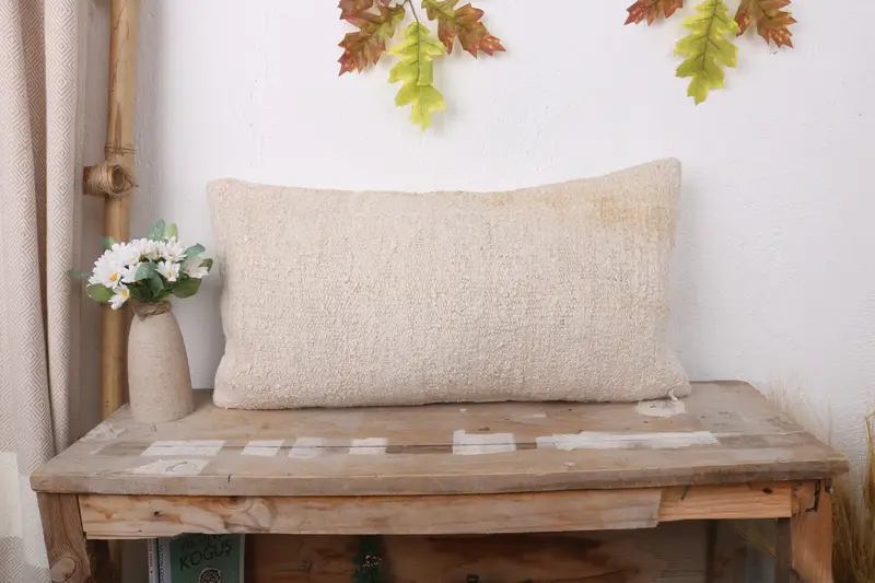 Pillow Case, Vintage Kilim Pillow, Bolster Throw Cushion, Handmade Kilim Cushion, 12x24 Beige Cushion Case, Interior Designer Pillow - 1