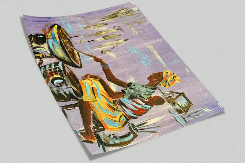 Sonderanfertigung, afrikanische Mutterkochen, helles Handpapier, afrikanische Frau Kochen Wandkunst, 3D -Tapepapier, afrikanische Frau Wandkunst, - 8