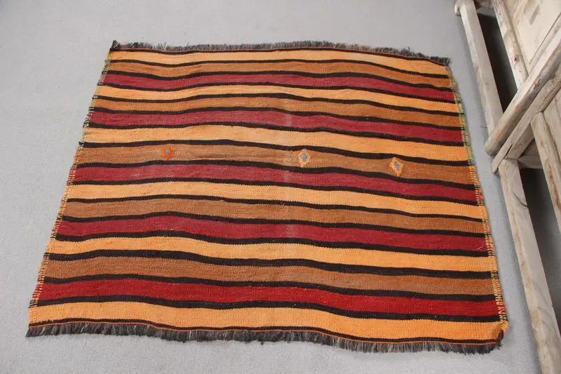 Purple Oriental Rug, 4.2x3.5 ft with Orange Accents