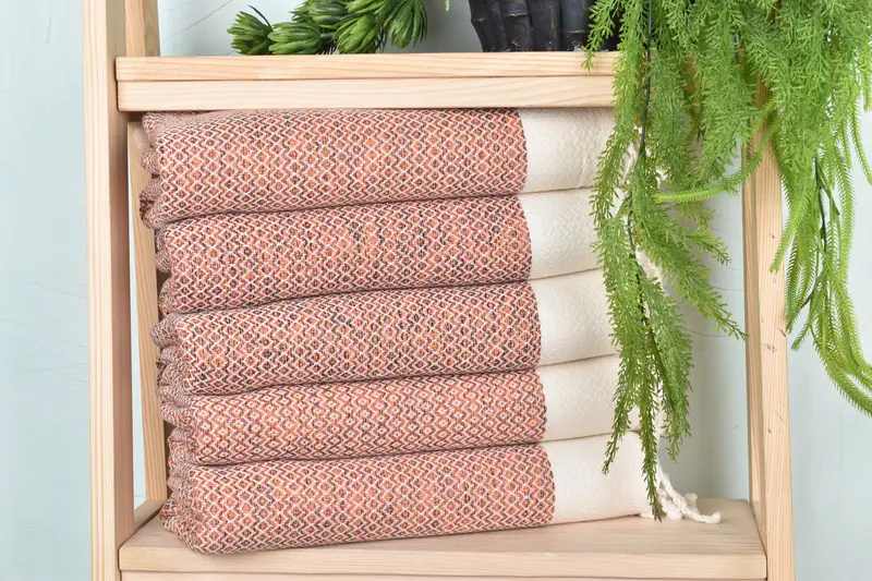 Monogram Beach Towel, Orange Cotton, Diamond Pattern, 36x75 Inches