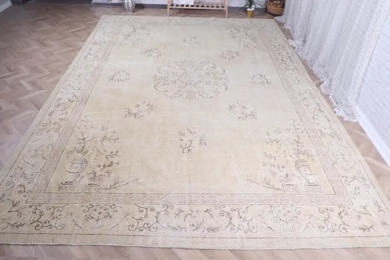 Handmade Beige & Brown Rug, 0.8x14.3 ft Bordered Design