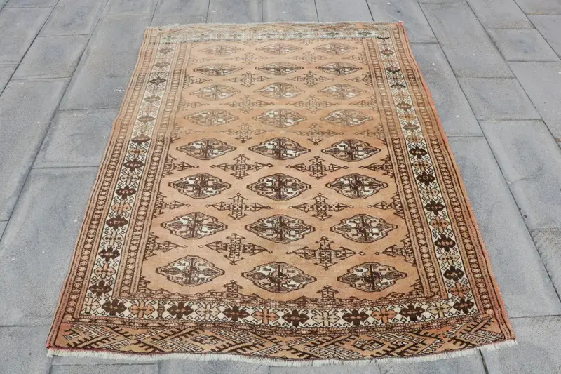 4.6x5.9 ft Turkish Vintage Rug, Area Rug, Brown Oushak Floral Rug - 1