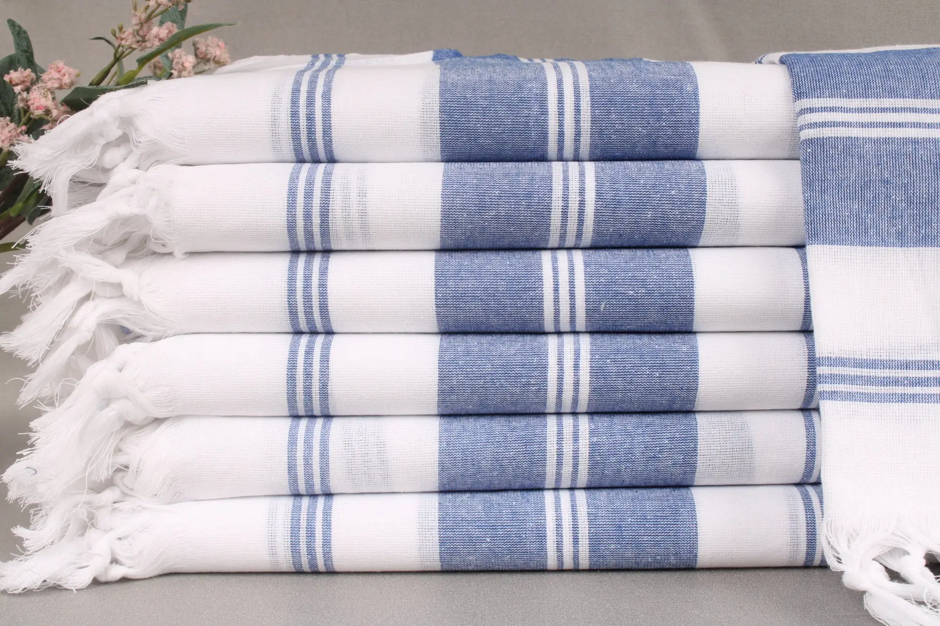 Turkish Towel Beach Personalized Sax Blue Striped, 36x71 Inches - 1