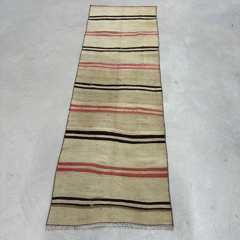 Zarif Bej ve Pembe Halı, 1,9x9,2 ft Soyut Tasarım