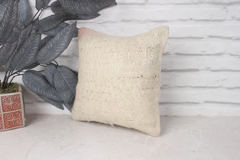 12x12 White Pillow Case, Turkish Kilim Pillow, Pillow Cover, Home Decor Pillow, Natural Pillow, Designer Throw Cushion Cover, Pillow for Sofa - 4