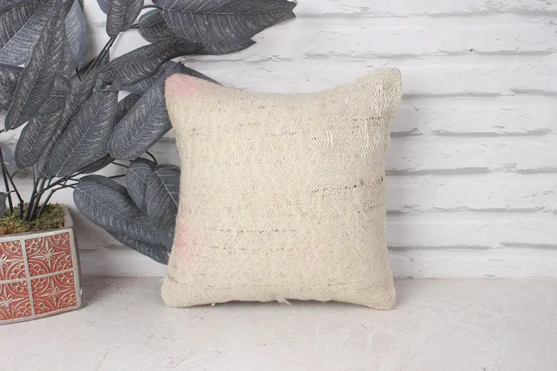 12x12 White Pillow Case, Turkish Kilim Pillow, Pillow Cover, Home Decor Pillow, Natural Pillow, Designer Throw Cushion Cover, Pillow for Sofa - 1