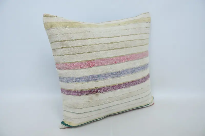Kilim Cushion Sham, Turkish Pillow, Meditation Pillow, Cushion Case, Ethnical Kilim Rug Pillow, 24x24 Beige Cushion Cover - 3