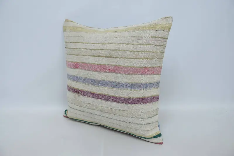 Kilim Cushion Sham, Turkish Pillow, Meditation Pillow, Cushion Case, Ethnical Kilim Rug Pillow, 24x24 Beige Cushion Cover - 4