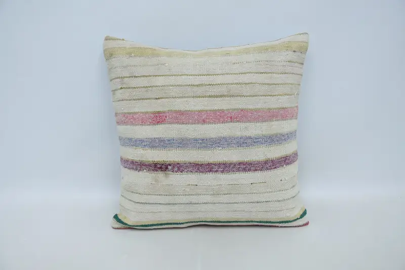 Kilim Cushion Sham, Turkish Pillow, Meditation Pillow, Cushion Case, Ethnical Kilim Rug Pillow, 24x24 Beige Cushion Cover - 1