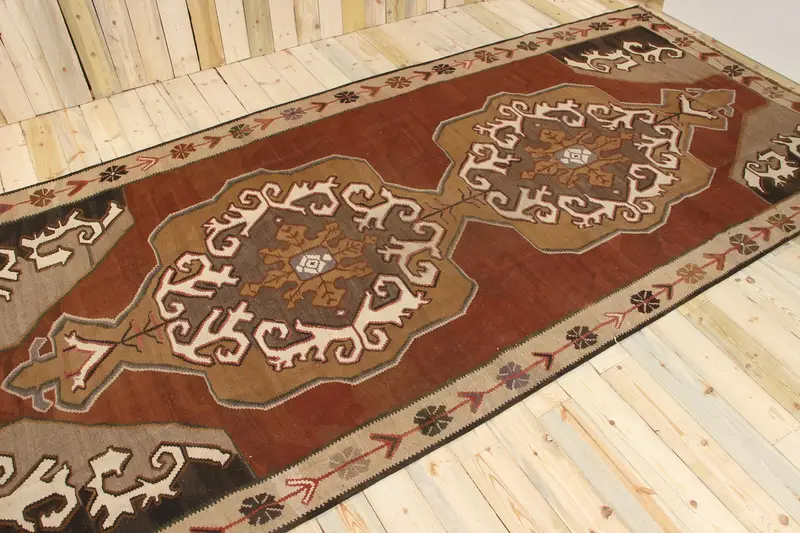 Türk Vintage Halı, 6.46x13.6 ft Büyük Boy Halı, Kahverengi Kırmızı Masif Halı - 1