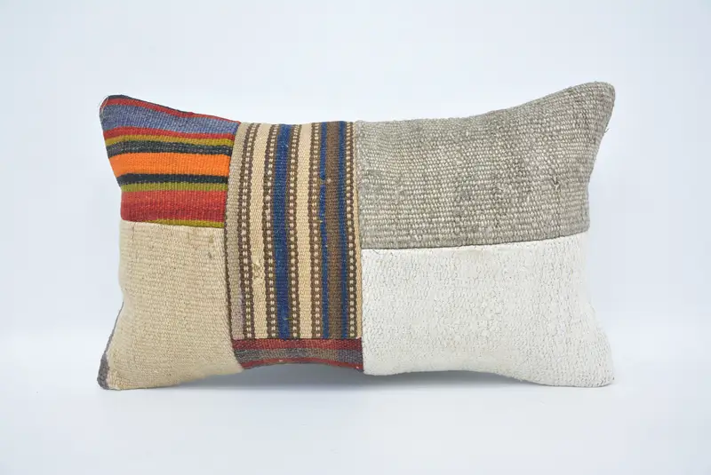 Boho Pillow, Gift Pillow, Turkish Bench Pillow Sham, Pillow Case, Throw Kilim Pillow, Bohemian Cushion Pillow Sham, 12x20 White Pillow - 1