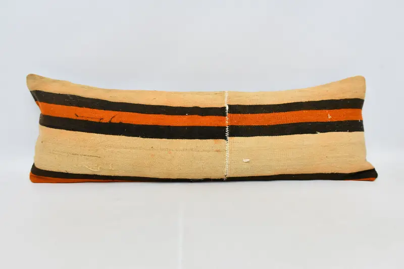 Home Decor Pillow, Cushion Case, Bright Cushion Case, Throw Kilim Pillow, 16x48 Beige Cushion Cover, Handwoven Pillow, Vintage Kilim Throw Pillow - 1