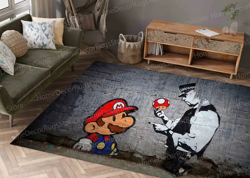 Eleganter Super Mario Graffiti-bedruckter Teppich für das Spielzimmer