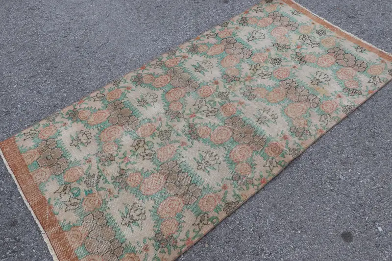 3.2x6.4 ft Accent Turkish Vintage Rug, Brown Moroccan Wool Rug