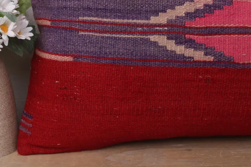 Vintage Pillow, Cushion Cover, Decorative Bolster Cushion Case, Ethnical Kilim Rug Pillow, 12x24 Red Pillow Sham, Pillow for Sofa - 3