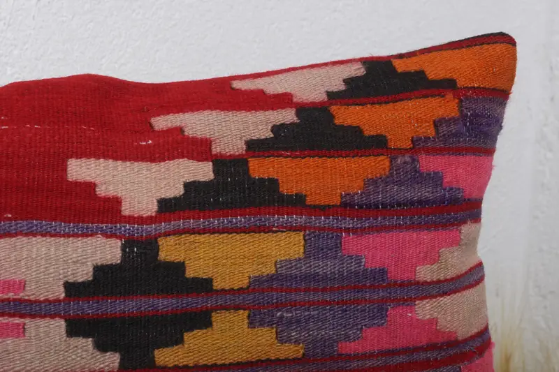 Vintage Pillow, Cushion Cover, Decorative Bolster Cushion Case, Ethnical Kilim Rug Pillow, 12x24 Red Pillow Sham, Pillow for Sofa - 5