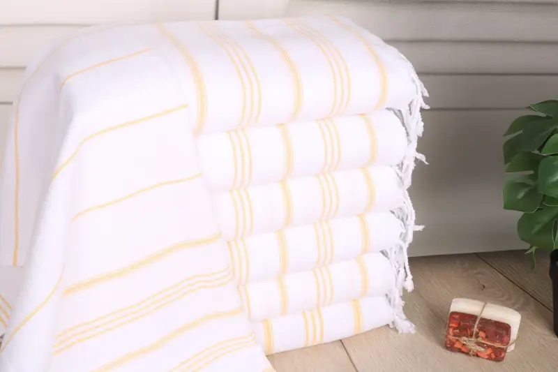 Wedding Gift Striped Hand Towel Yellow Cotton 24x40 Inches