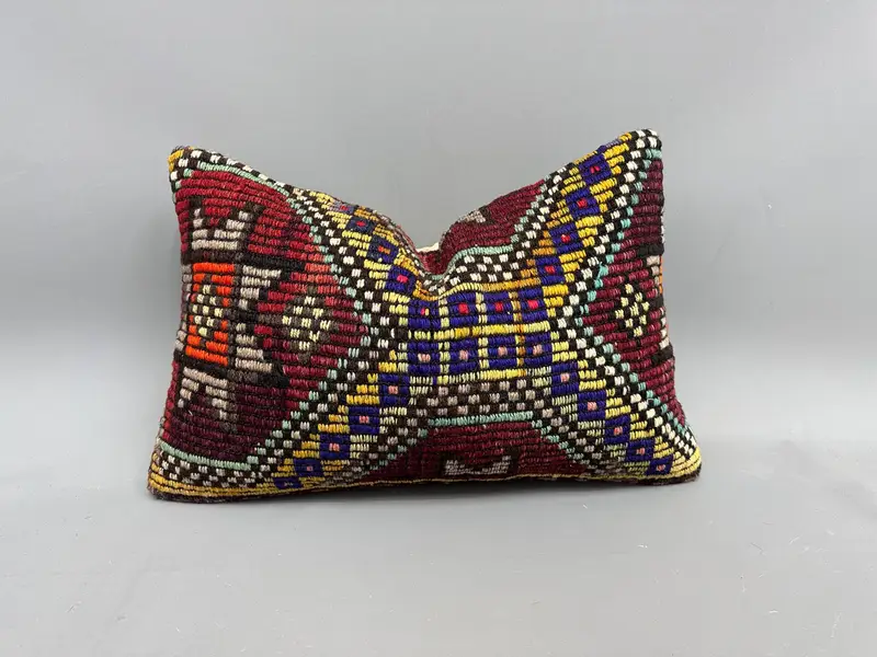 Almohada de tiro Kilim turco tejida a mano, cojín vintage de 16x24 pulgadas