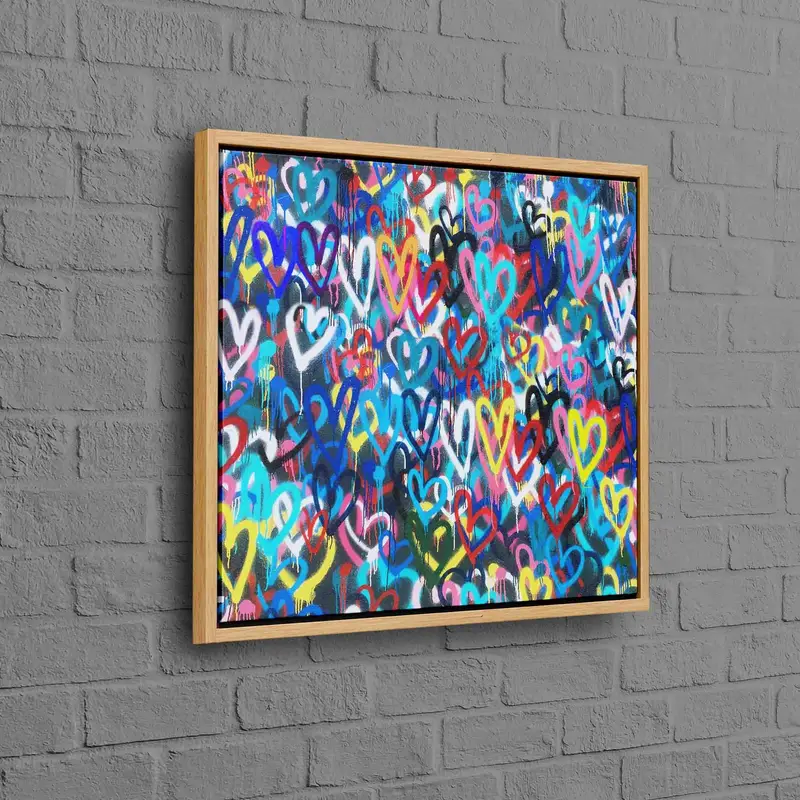 Canlı Banksy Aşk Kalpleri Kanvas: Çok Renkli Baskılı Sanat