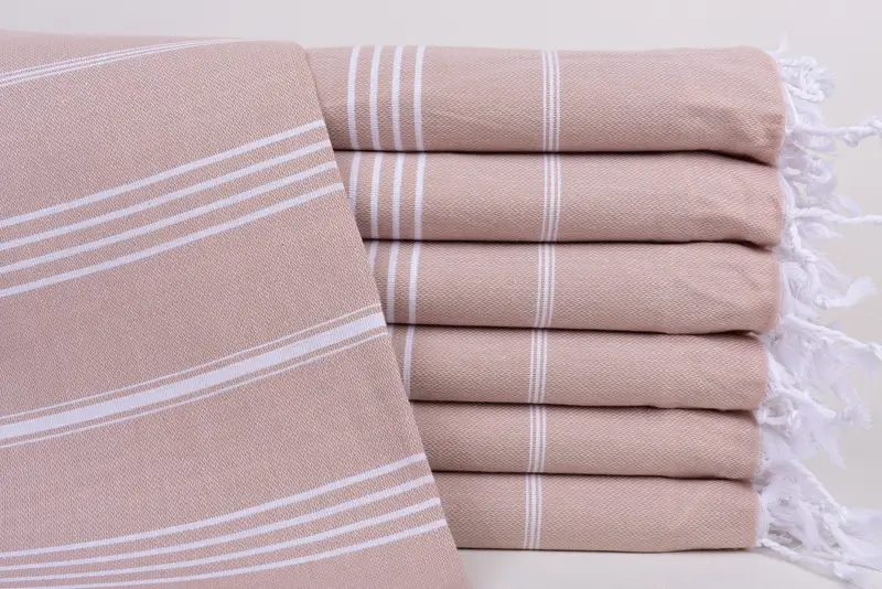 Milky Brown Striped Organic Cotton Beach Towel, 70x40 Inches