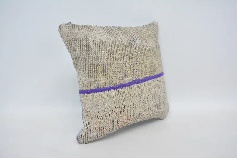 Couch Cushion, Interior Designer Pillow, Kilim Cushion Sham, Seat Pillow Sham, 14x14 Beige Cushion, Vintage Pillow, Pillow Cover - 3