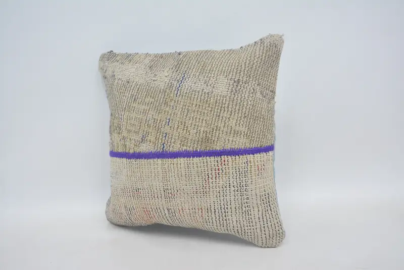 Couch Cushion, Interior Designer Pillow, Kilim Cushion Sham, Seat Pillow Sham, 14x14 Beige Cushion, Vintage Pillow, Pillow Cover - 4
