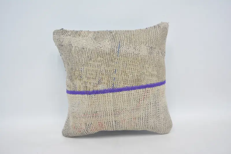 Couch Cushion, Interior Designer Pillow, Kilim Cushion Sham, Seat Pillow Sham, 14x14 Beige Cushion, Vintage Pillow, Pillow Cover - 1