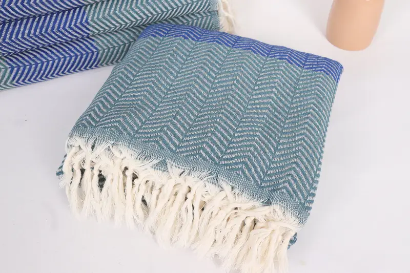Turkish Cotton Throw Blanket, Engagement Gift, 84x80 Cotton Chevron Towel, Wedding Favors, Oversized Beach Towel, Bridal Shower Gift, Tablecloth - 5