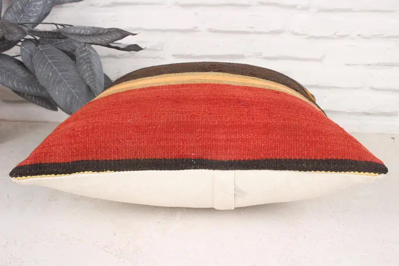 16x16 Red Pillow Sham, Kilim Pillow, Decorative Throw Cushion Case, Knitted Cushion, Cushion Case, Kilim Cushion Sham, Turkish Pillow - 5