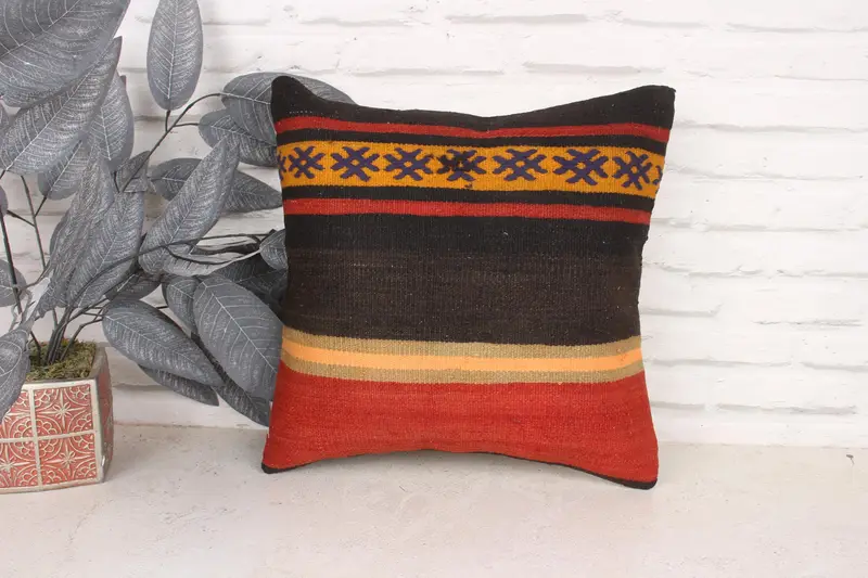 16x16 Red Pillow Sham, Kilim Pillow, Decorative Throw Cushion Case, Knitted Cushion, Cushion Case, Kilim Cushion Sham, Turkish Pillow - 1