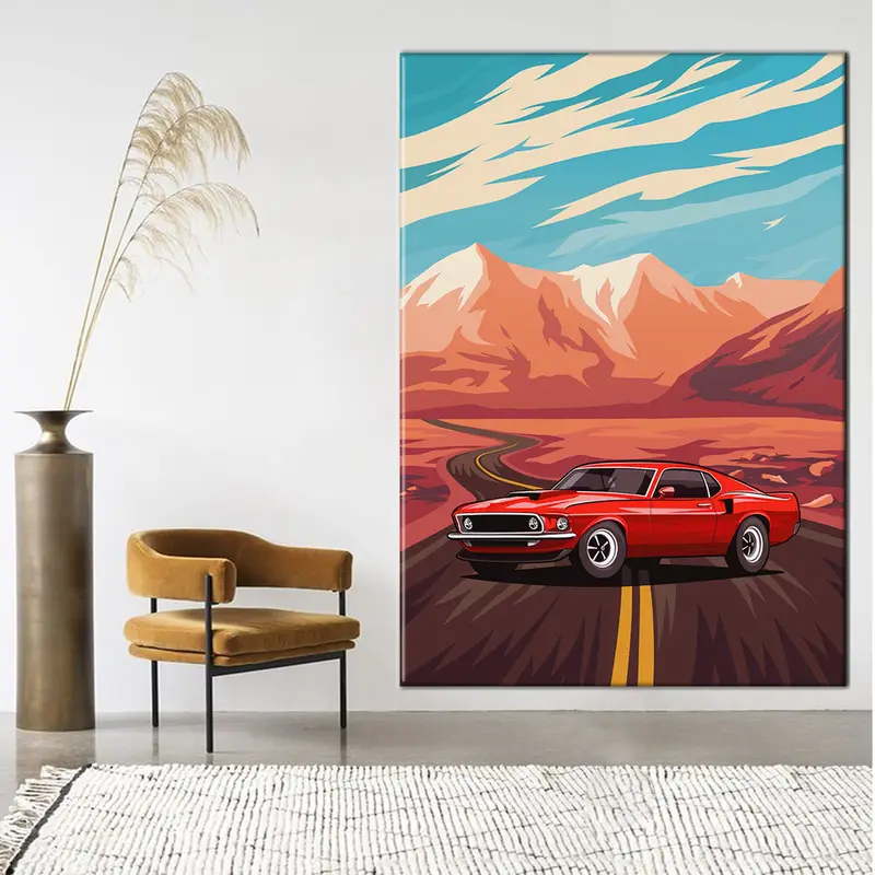 Retro American Muscle Car Poster, Muscle Car Canvas, Ford Mustang Canvas, American Muscle Wall Art, Car Canvas, Vintage Car Canvas, - 4